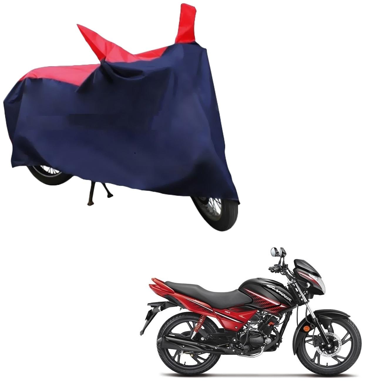 

AutoRetail Dust Proof Two Wheeler Polyster Cover for Hero Glamour (Mirror Pocket Red and Blue Color)