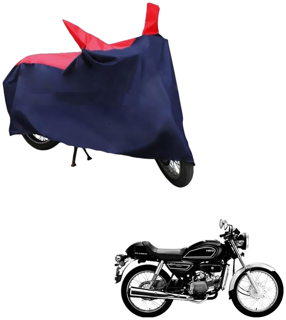 

AutoRetail Dust Proof Two Wheeler Polyster Cover for Hero Splendor Pro Classic (Mirror Pocket Red and Blue Color)