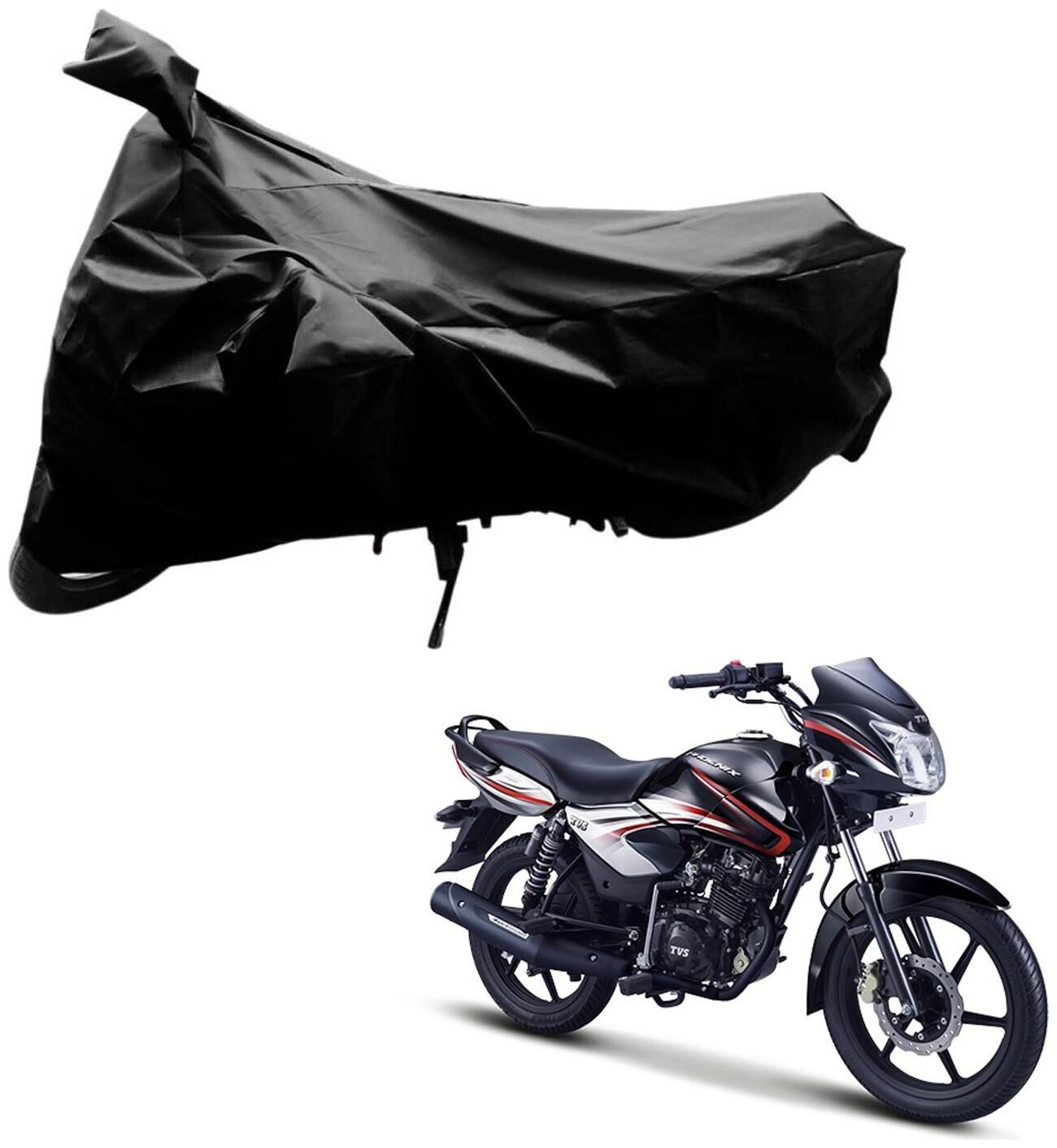

AutoRetail Dust Proof Two Wheeler Polyster Cover for TVS Phoenix (Mirror Pocket Black Color)