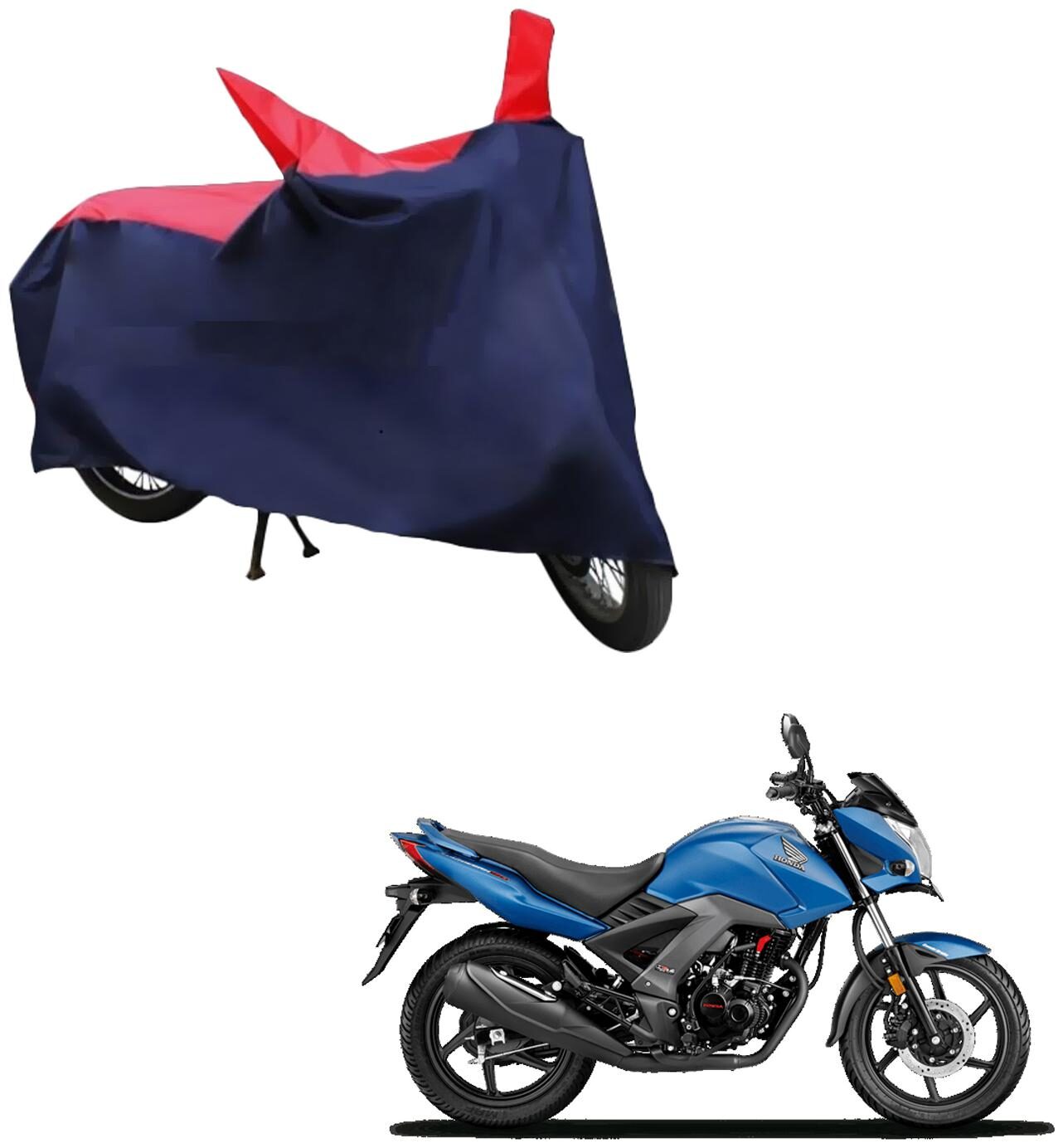 

AutoRetail Dust Proof Two Wheeler Polyster Cover for Honda CB Unicorn 160 (Mirror Pocket Red and Blue Color)