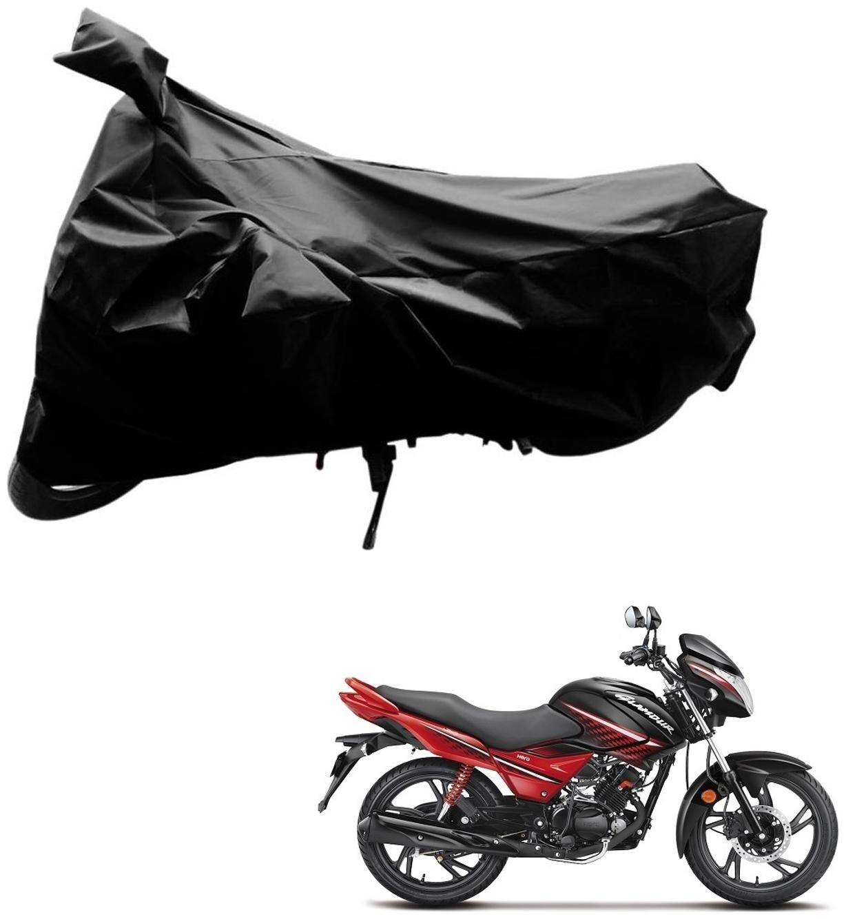 

AutoRetail Dust Proof Two Wheeler Polyster Cover for Hero Glamour (Mirror Pocket Black Color)