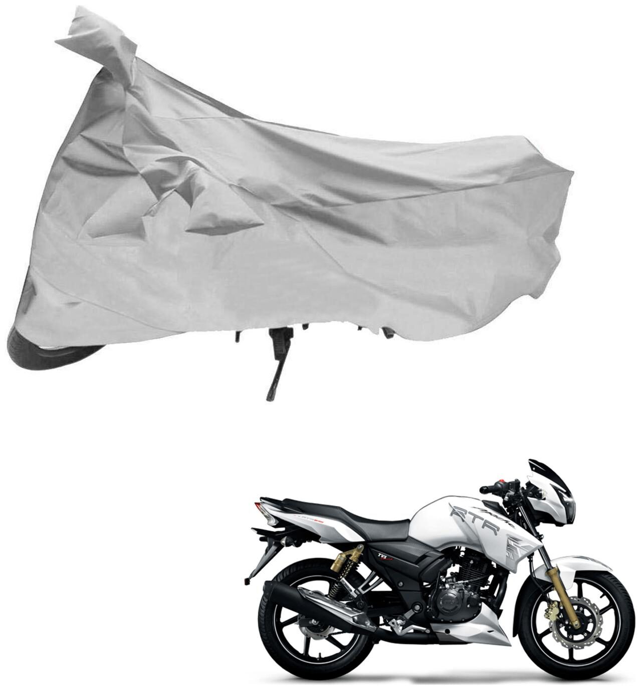 

AutoRetail Two Wheeler Polyster Cover for TVS Apache RTR 180 with Mirror Pocket (Silver Color)