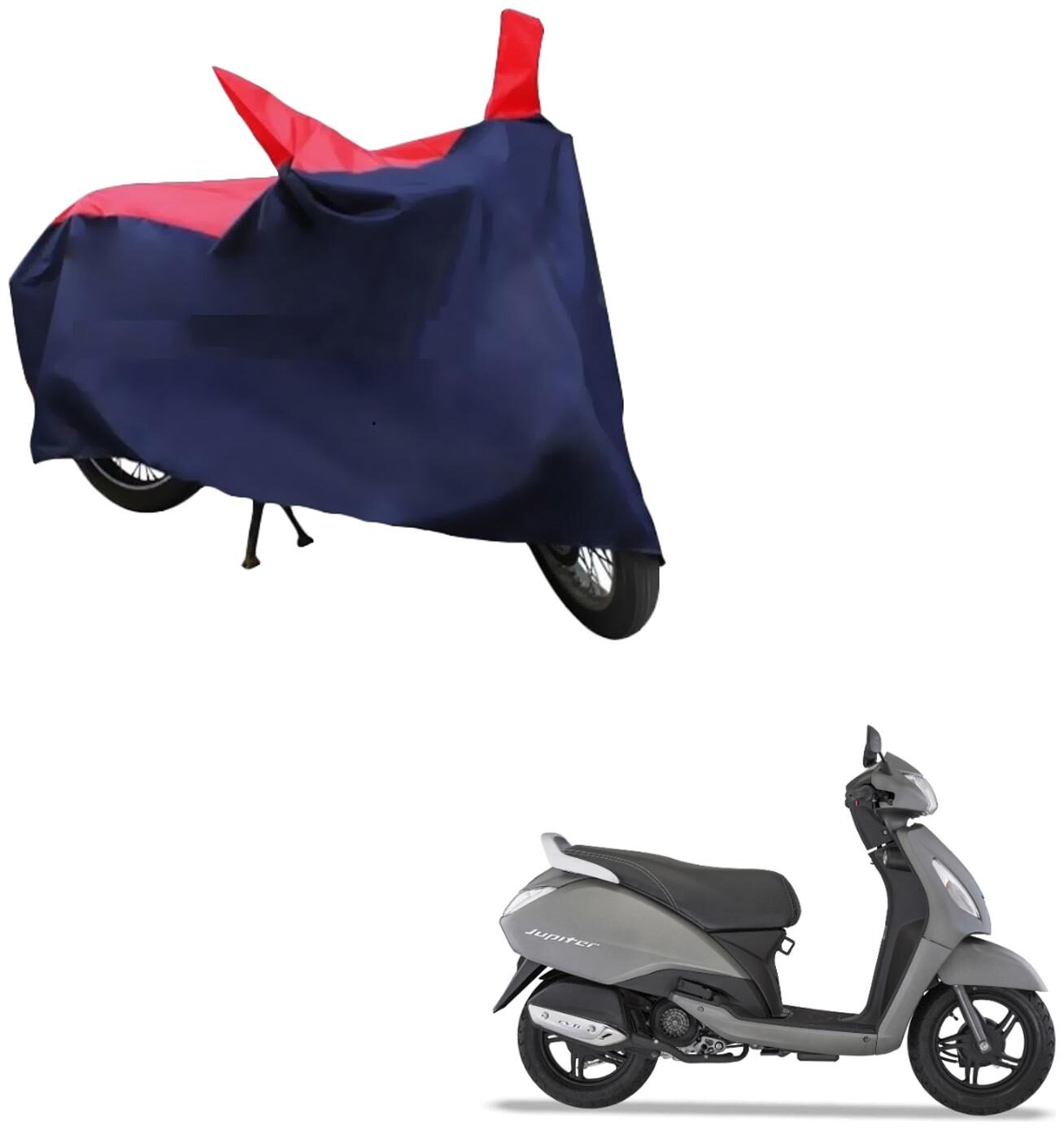 

AutoRetail Two Wheeler Polyster Cover for TVS Jupiter with Mirror Pocket (Red and Blue Color)