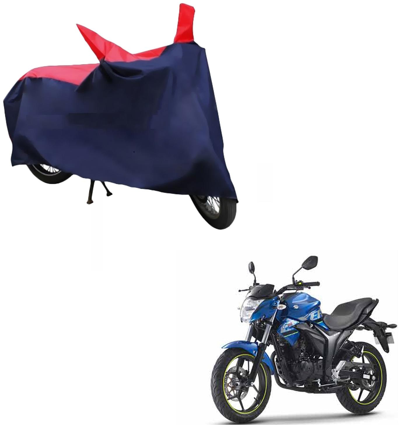 

AutoRetail Two Wheeler Polyster Cover for Suzuki Gixxer with Mirror Pocket (Red and Blue Color)