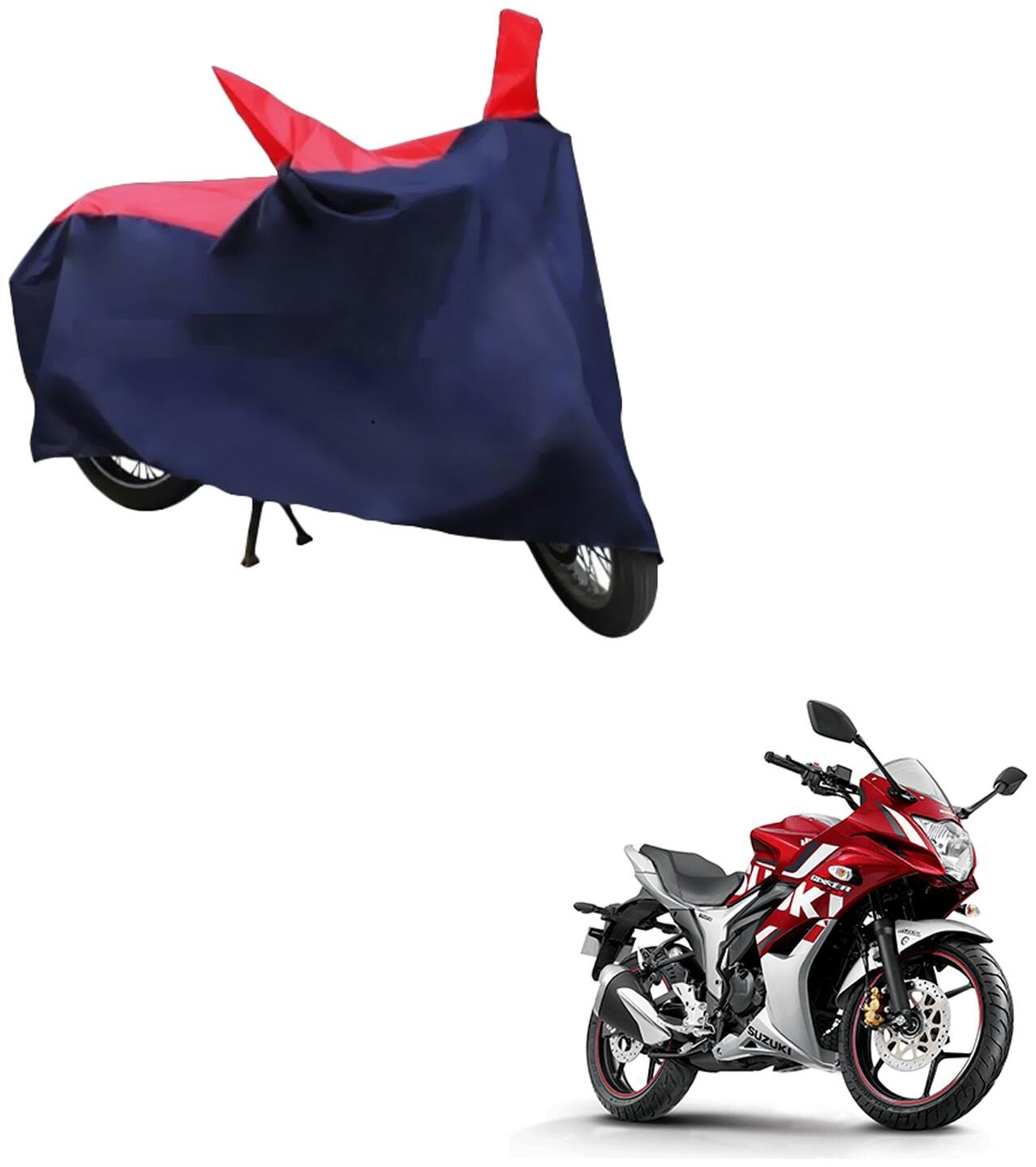 

AutoRetail Two Wheeler Polyster Cover for Suzuki Gixxer SF with Mirror Pocket (Red and Blue Color)