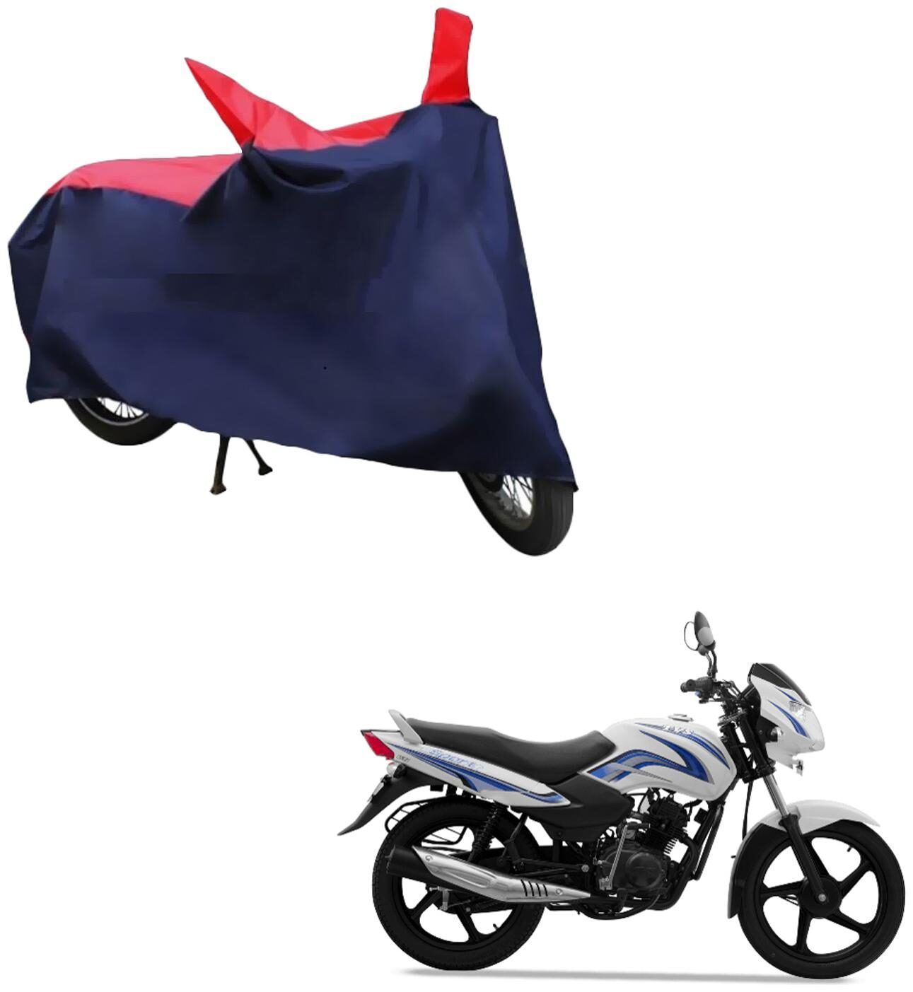 

AutoRetail Two Wheeler Polyster Cover for TVS Star Sport with Mirror Pocket (Red and Blue Color)