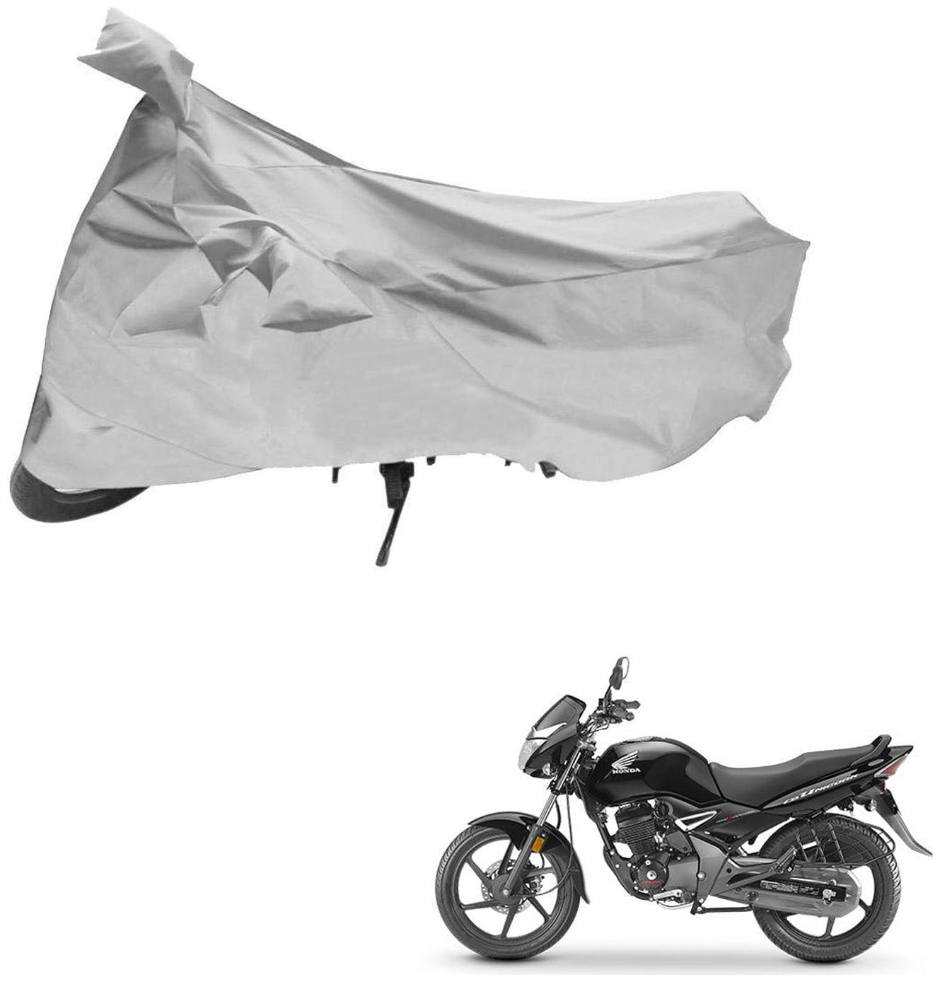 

AutoRetail Two Wheeler Polyster Cover for Honda CB Unicorn with Mirror Pocket (Silver Color)