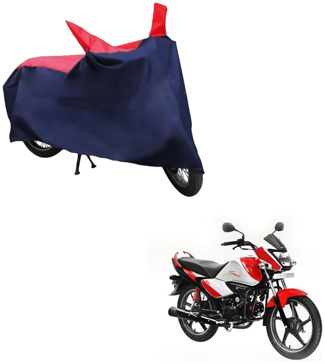 

AutoRetail Weather Resistant Two Wheeler Polyster Cover for Hero Splendor I Smart (Mirror Pocket Red and Blue Color)