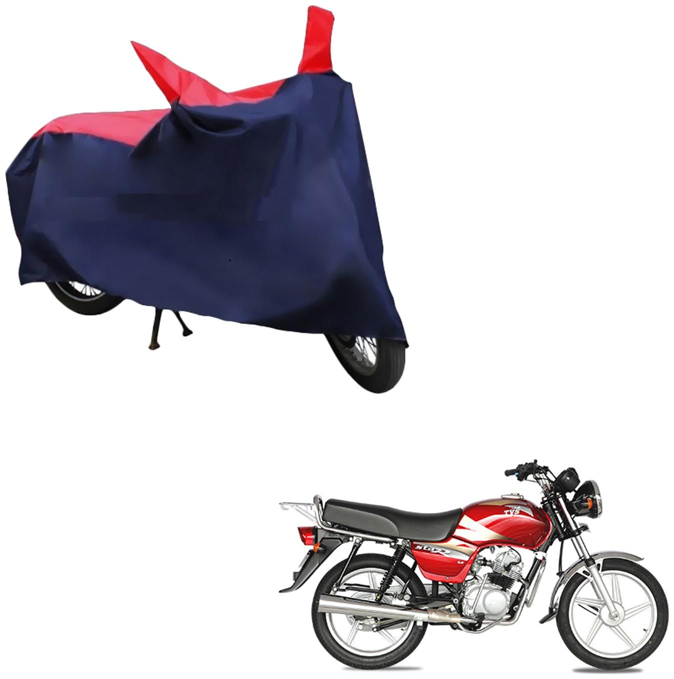 

AutoRetail Weather Resistant Two Wheeler Polyster Cover for TVS Star Lx (Mirror Pocket Red and Blue Color)