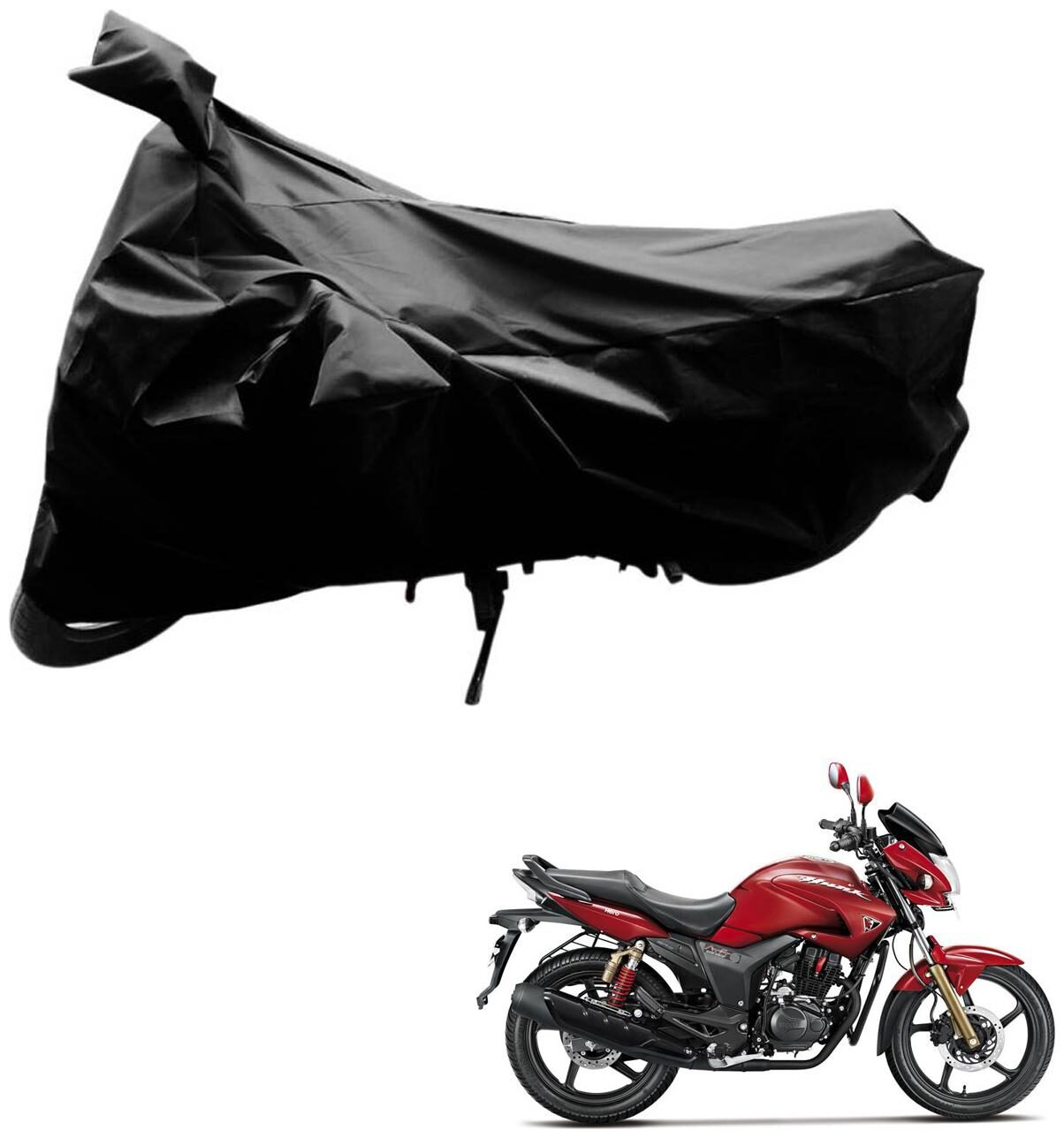 

AutoRetail Weather Resistant Two Wheeler Polyster Cover for Hero Hunk (Mirror Pocket Black Color)