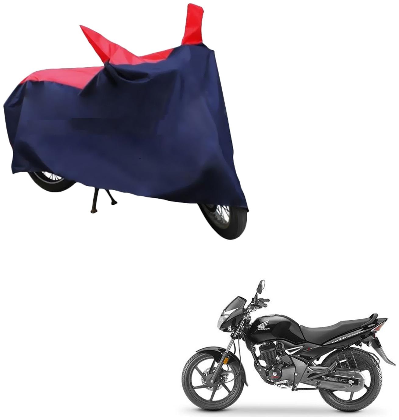 

AutoRetail Weather Resistant Two Wheeler Polyster Cover for Honda CB Unicorn (Mirror Pocket Red and Blue Color)