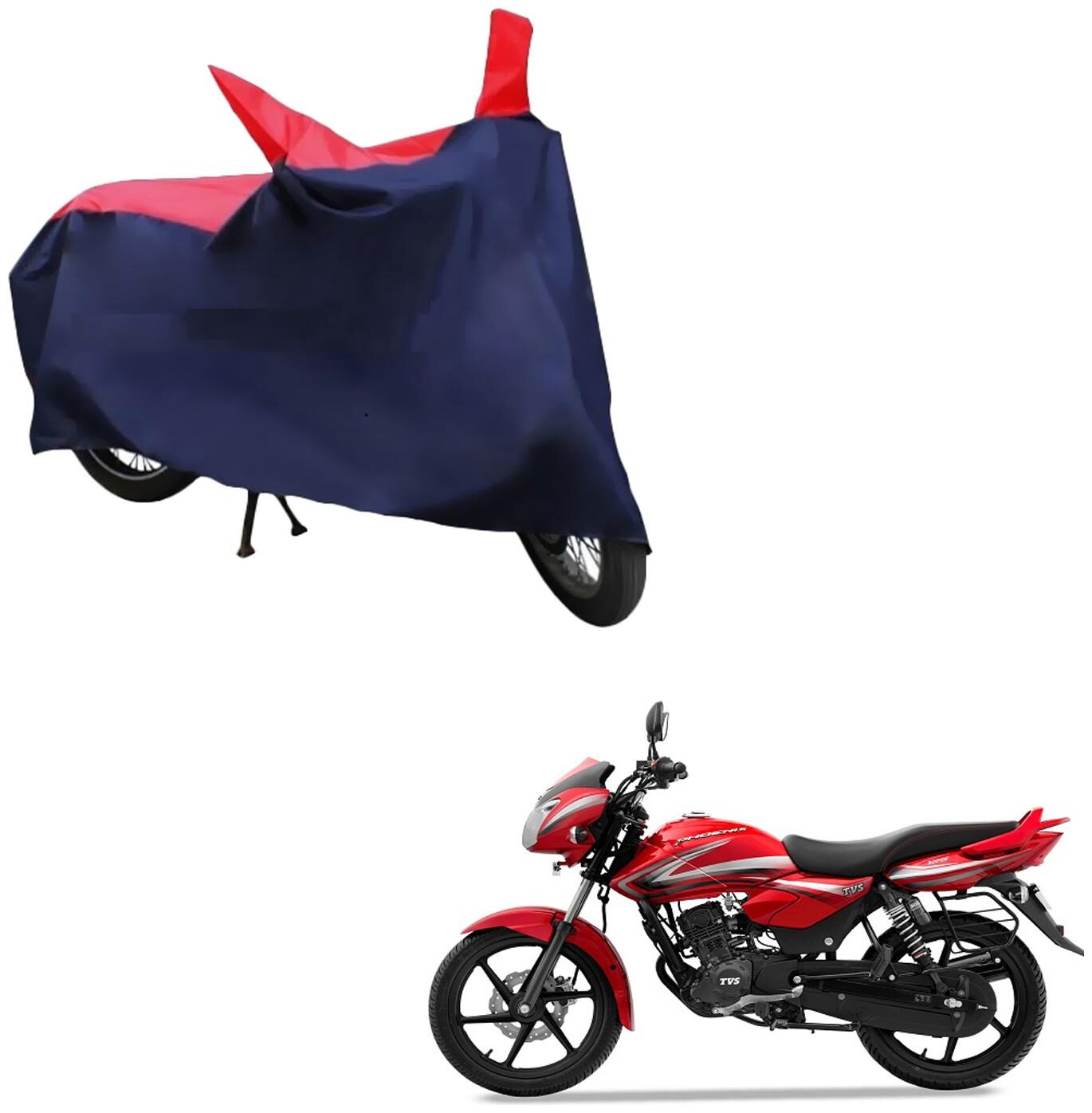 

AutoRetail Weather Resistant Two Wheeler Polyster Cover for TVS Phoenix 125 (Mirror Pocket Red and Blue Color)