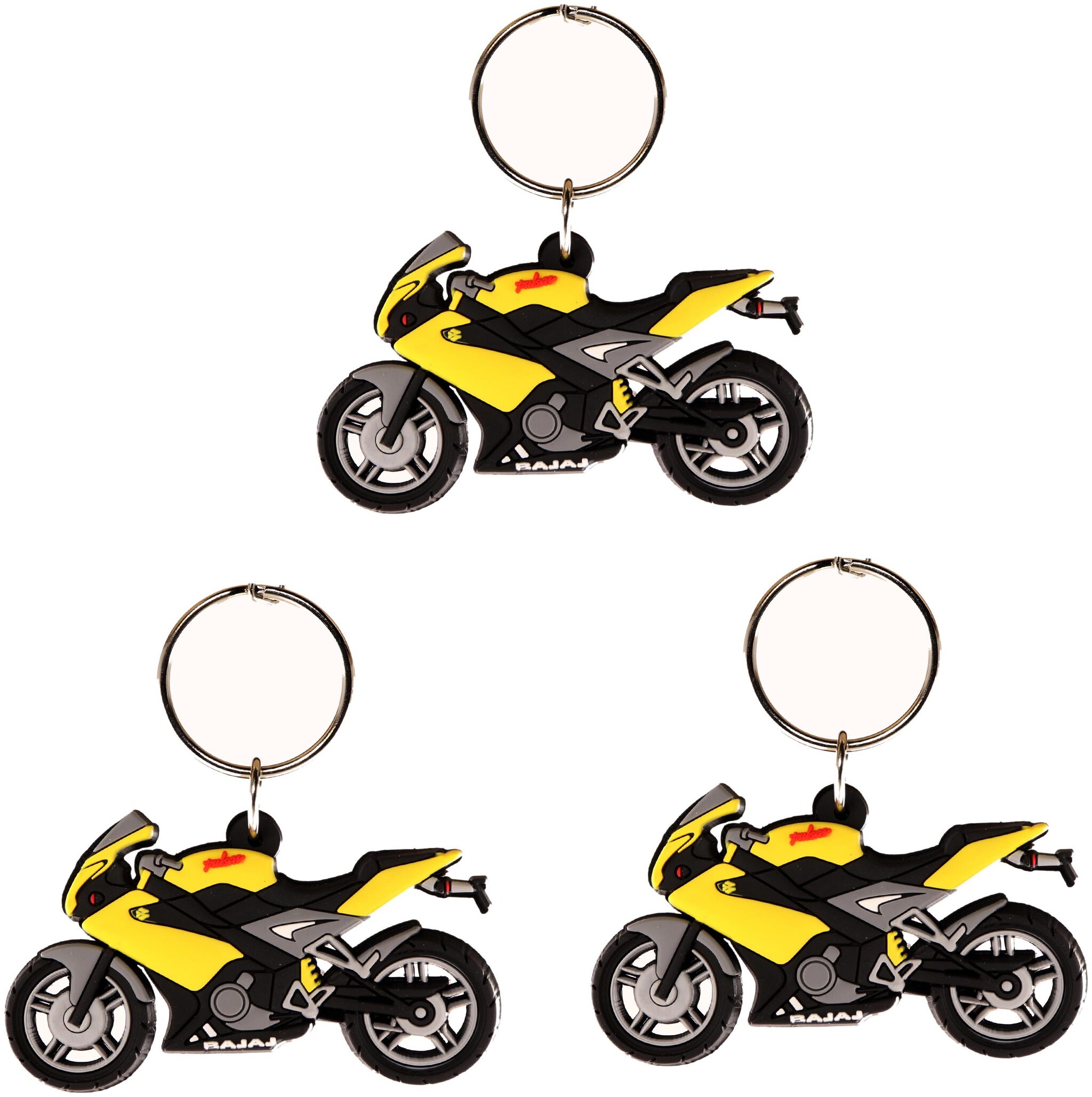 

AVI Techpro with Doublesided Rubber Yellow Pulsar Design Keychain (Pack of 3)