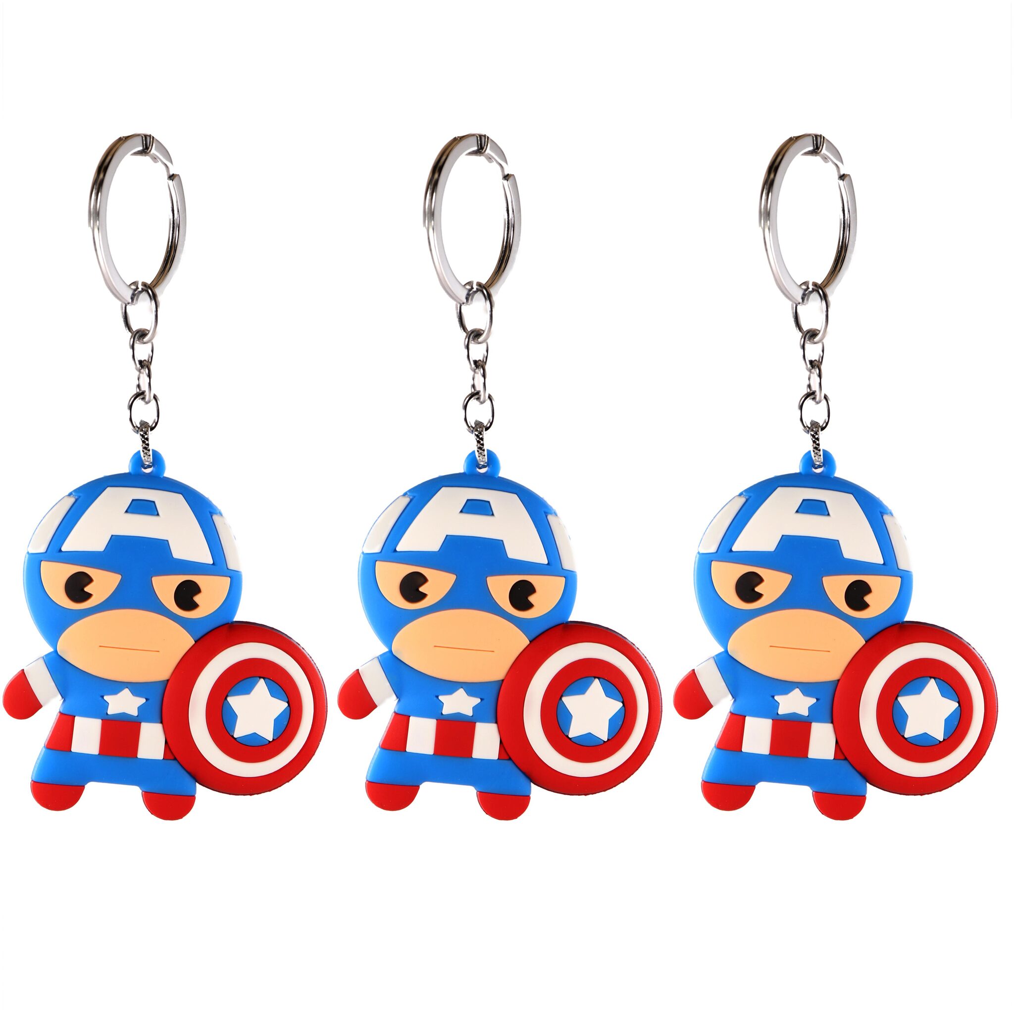 

AVI Techpro Keychain With Multicolor Rubber Double Sided Captain America kid Design ( Pack of 3 )