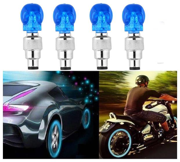 Bg bazzar gali Bike Car Skull Shape Valve Cap LED Light Wheel Tyre Light Set of 4