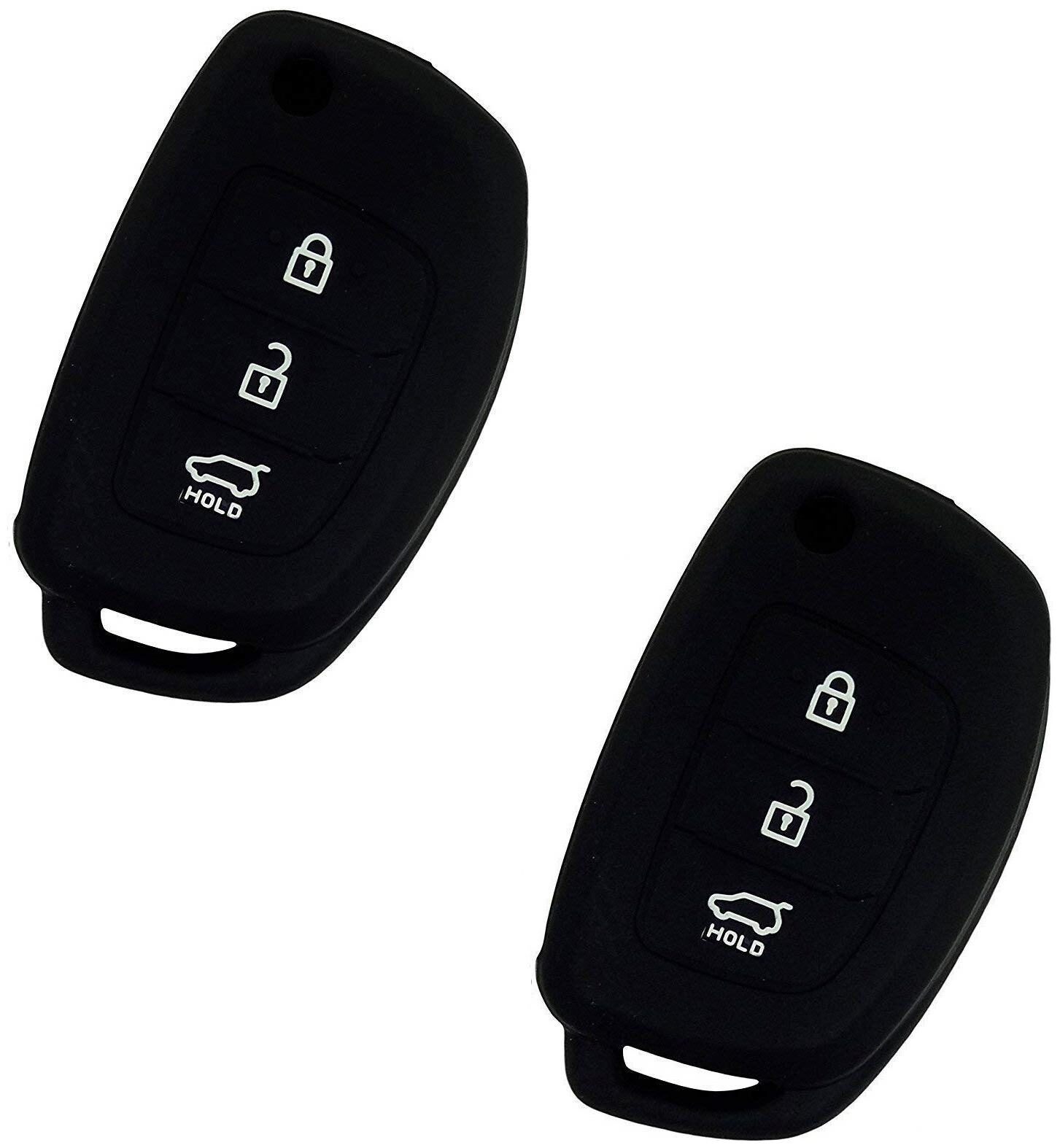

Bigwheels (Set Of 2 pc) Silicone Rubber Unbreakable And Durable Hyundai 3 Push Start Buttons (Black Color) Car Remote Flip Smart Key Cover Key Guard Key Shell Fit For Hyundai Creta