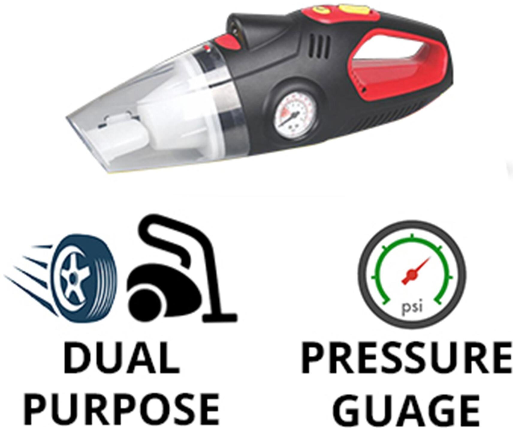 

Blackcat Tyre Inflator Vacuum Cleaner 2-in-1 Heavy Duty Long life braided hose Emergency Torch