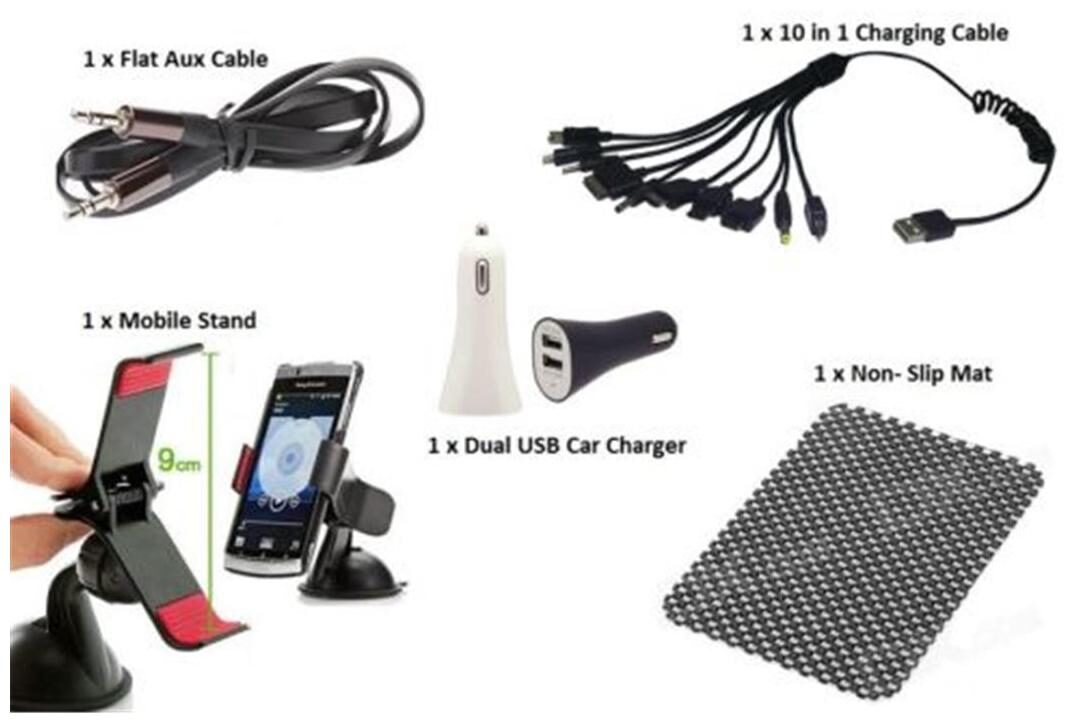 

Car Mobile Accessories Combo 5 in 1 Holder USB Charger for all Car Swift i10 i20