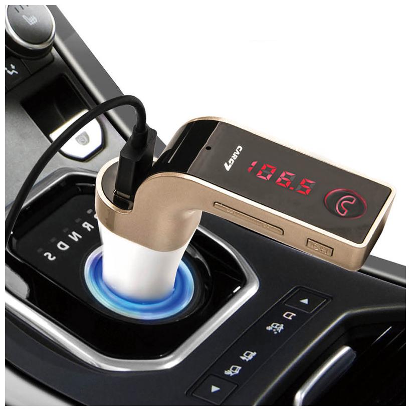 

CARG7 Bluetooth FM Transmitter Universal Wireless in-Car FM Adapter Car Kit with Hand Free Call Stereo Music Player and USB Car Charger for All Android iOS Devices (Pack of 1)