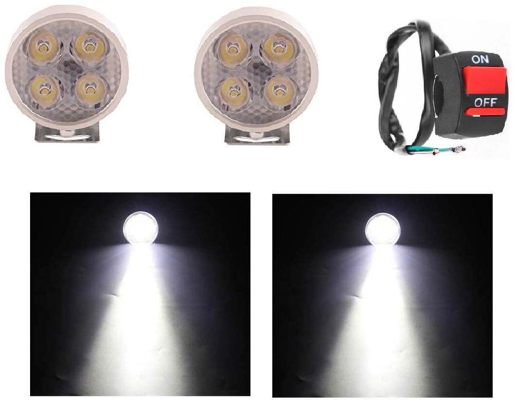 

Cartronics 4 Led Small Motorcycle All Bikes And Cars Led Fog Lights Round Fog Lamp Assembles Pack Of 2 With Switch