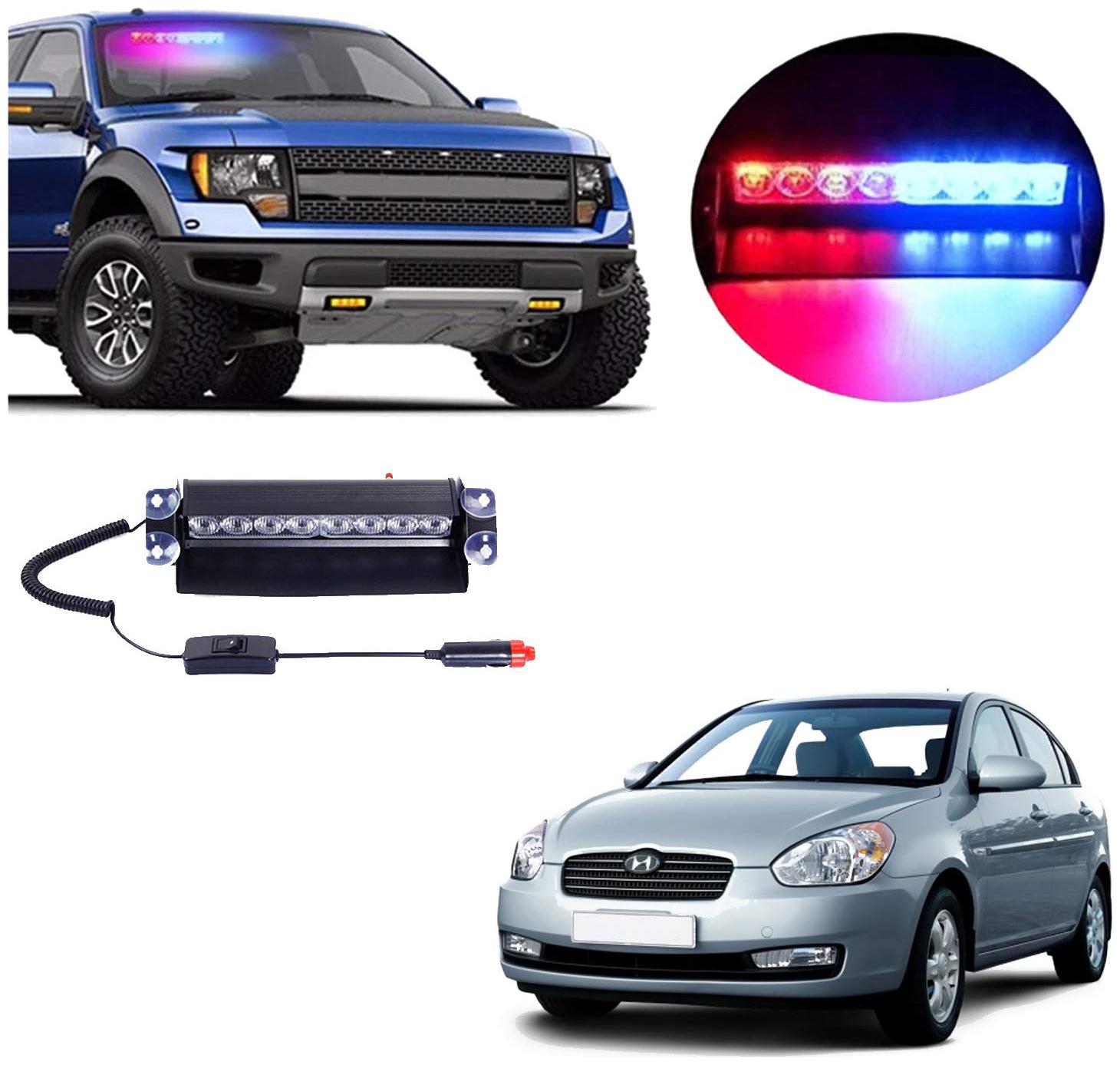 

Cartronics 8 LED Red Blue Police Flasher Light for Hyundai Verna Old