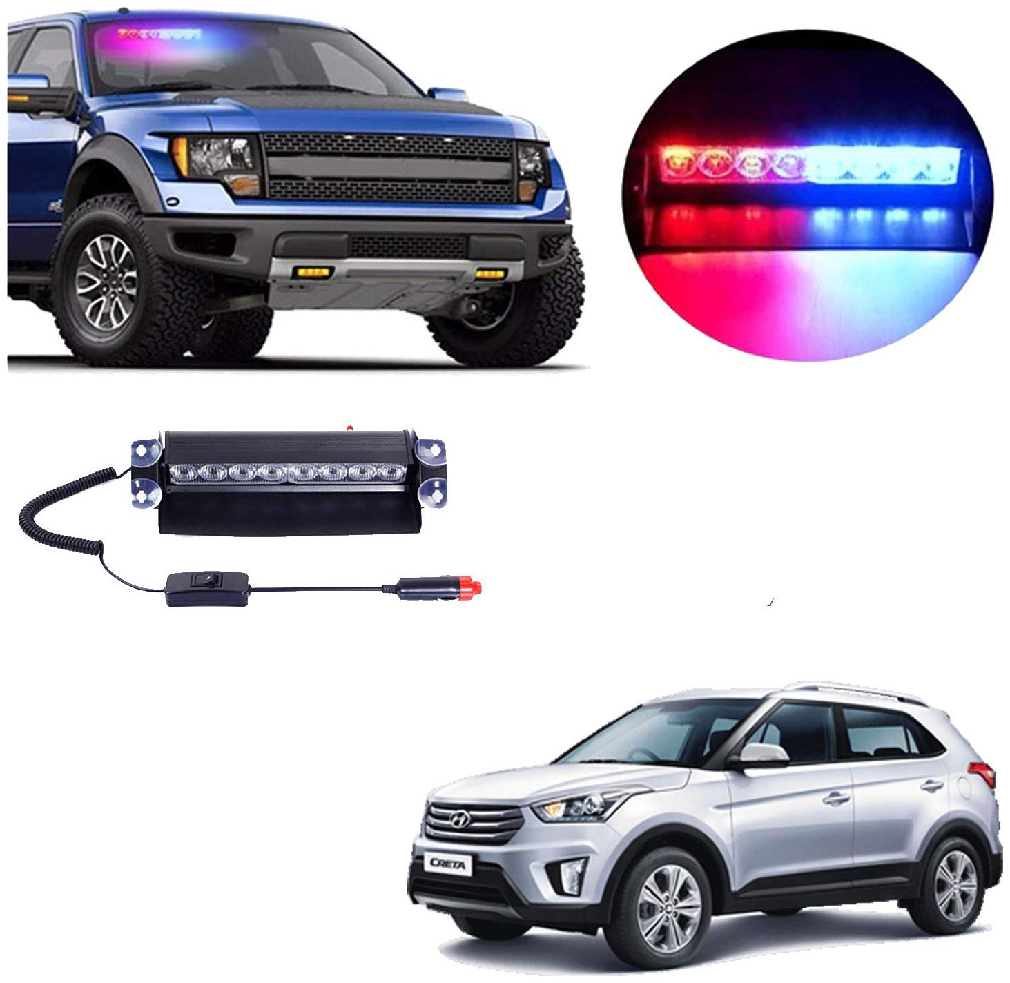 

Cartronics 8 LED Red Blue Police Flasher Light for Hyundai Creta