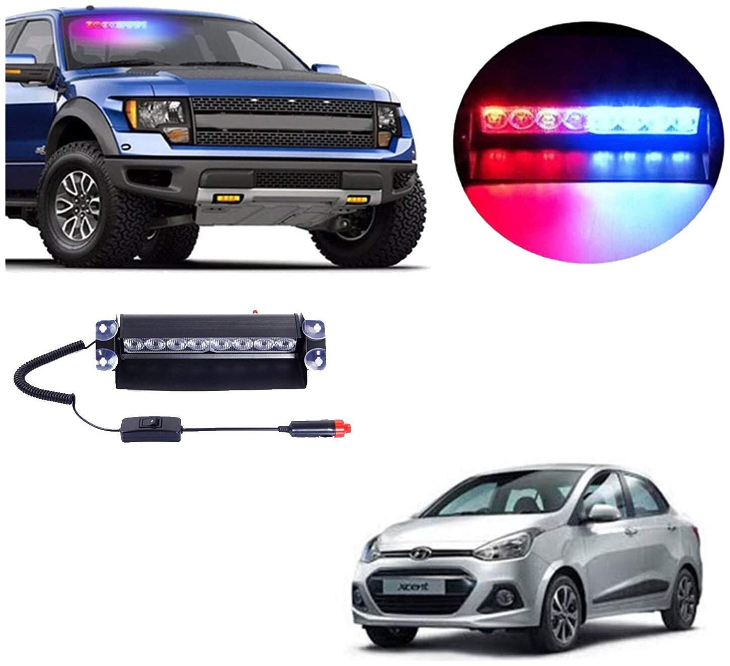 

Cartronics 8 LED Red Blue Police Flasher Light for Hyundai Xcent1