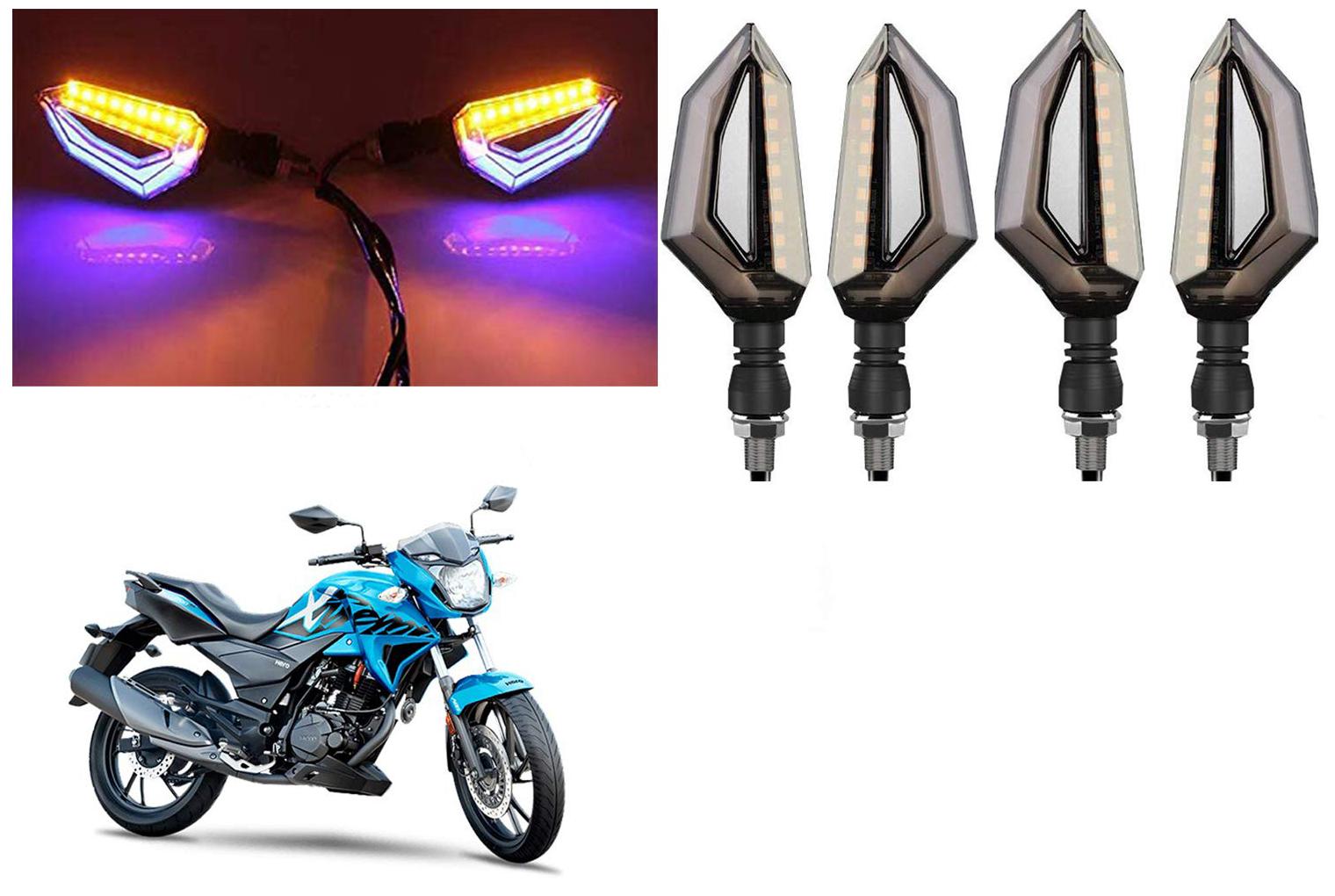 

Cartronics Front Side Rear D Shape Dual Color DRL Indicator Light for Hero Xtreme 200R (Blue Yellow Pack of 4)