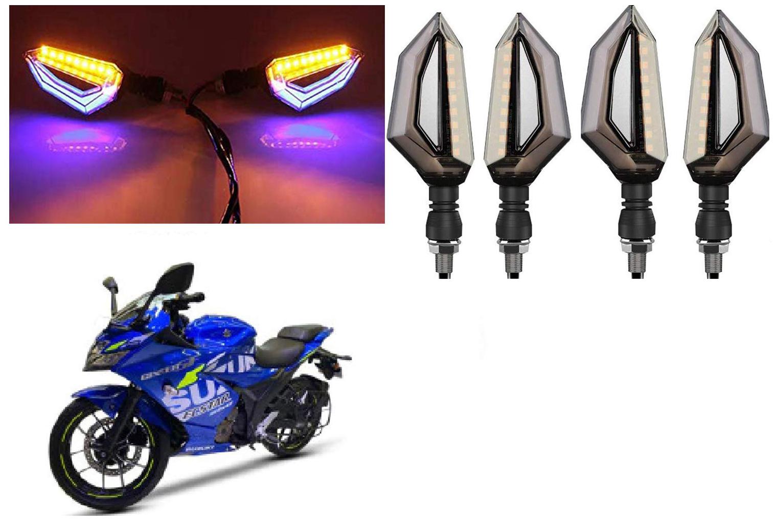 

Cartronics Front Side Rear D Shape Dual Color DRL Indicator Light for Suzuki Gixxer SF 250 BS6 (Blue Yellow Pack of 4)