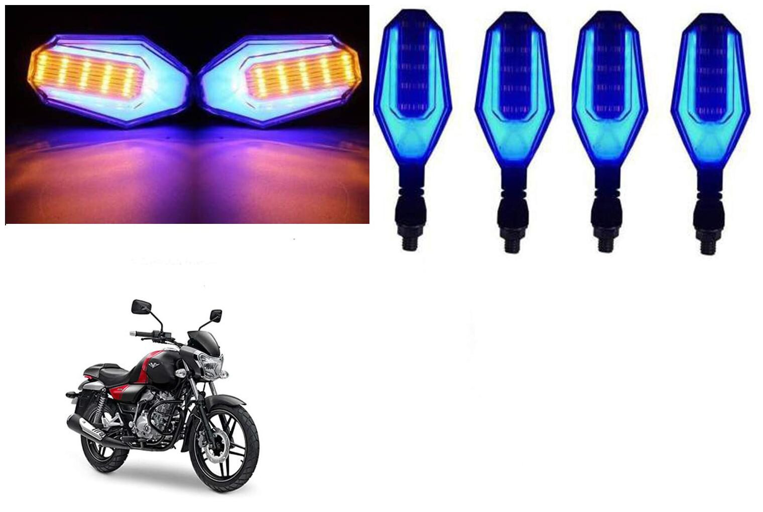 

Cartronics Front And Rear U Shape Dual Color DRL Indicator Light for Bajaj V15 Blue Yellow Pack Of 4