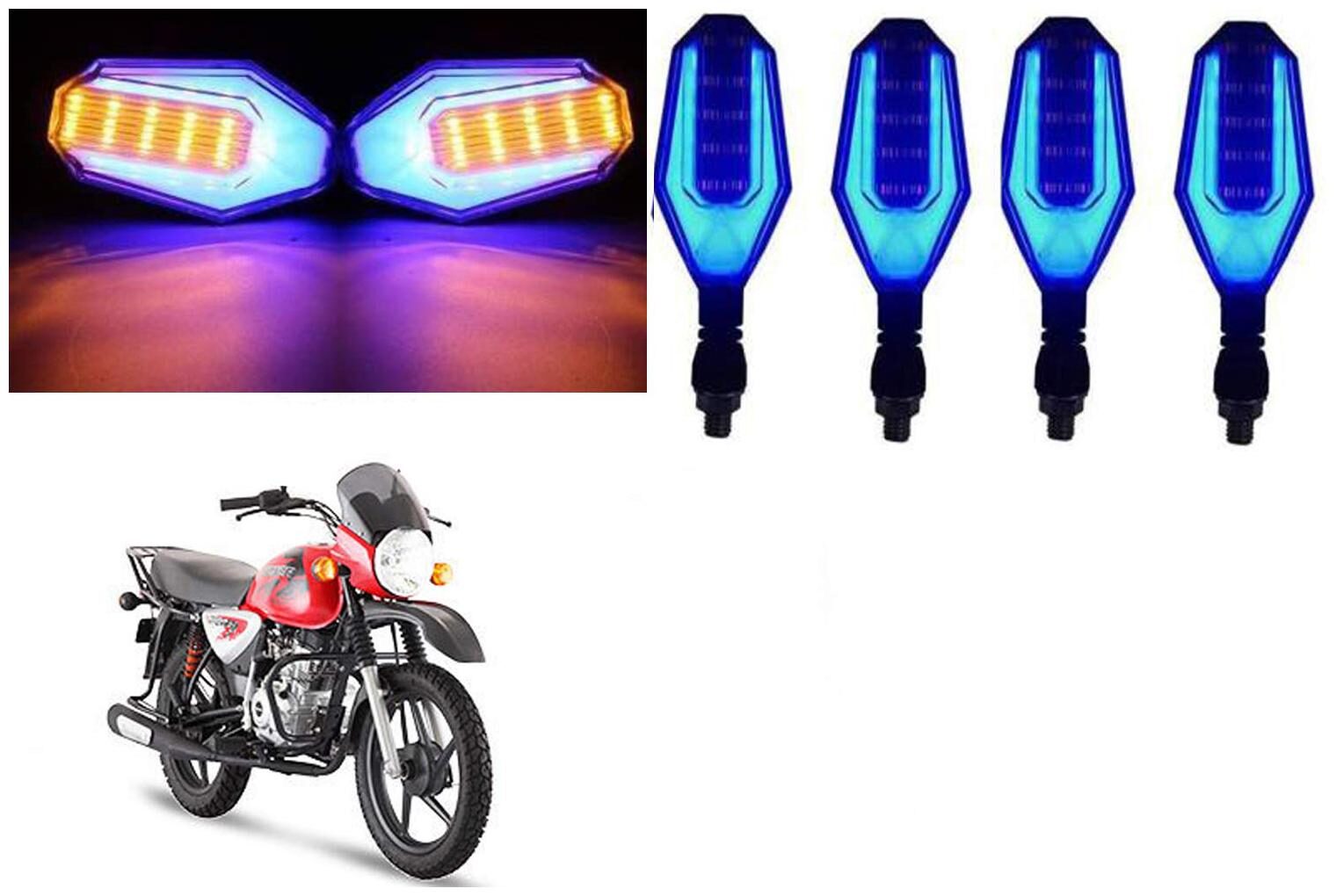 

Cartronics Front And Rear U Shape Dual Color DRL Indicator Light for Bajaj Boxer BM150 Blue Yellow Pack Of 4