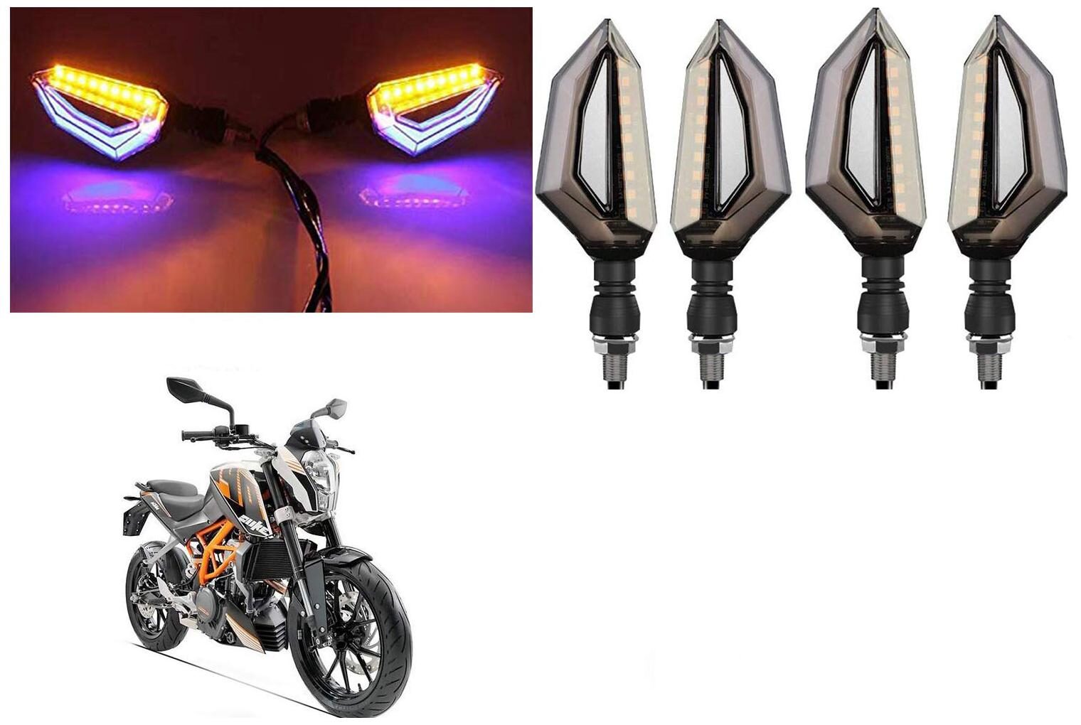 

Cartronics Front Side Rear D Shape Dual Color DRL Indicator Light for KTM Duke 390 (Blue Yellow Pack of 4)
