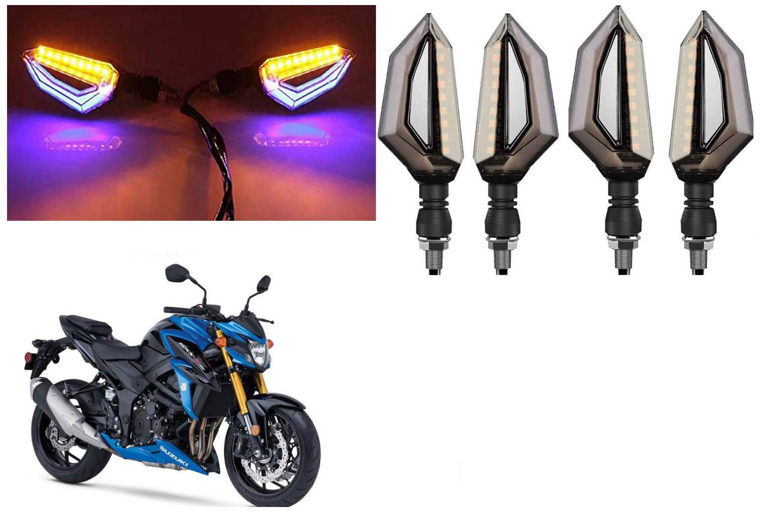 

Cartronics Front Side Rear D Shape Dual Color DRL Indicator Light for Suzuki GSX S750 (Blue Yellow Pack of 4)