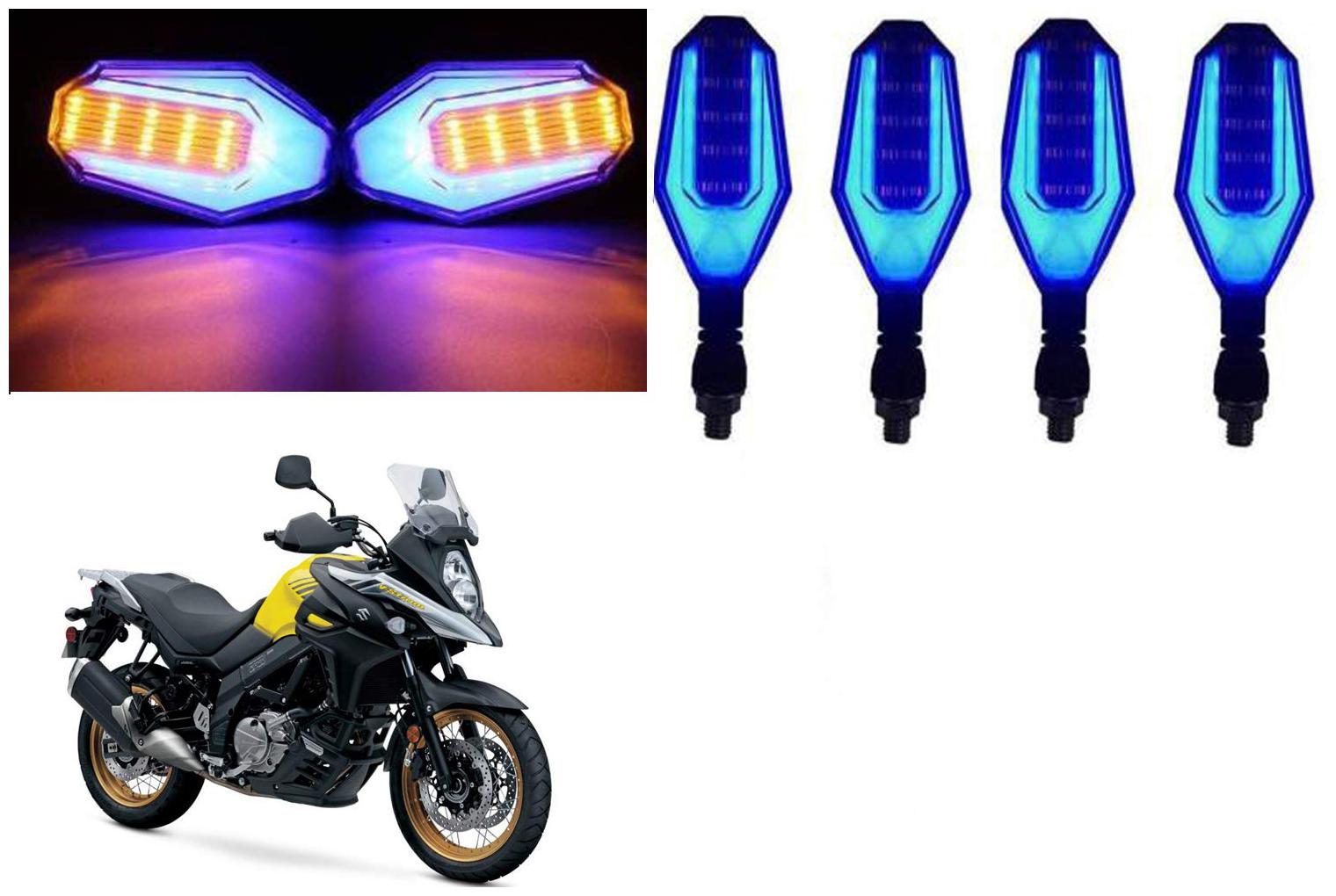 

Cartronics Front And Rear U Shape Dual Color DRL Indicator Light for Suzuki V Storm Blue Yellow Pack Of 4