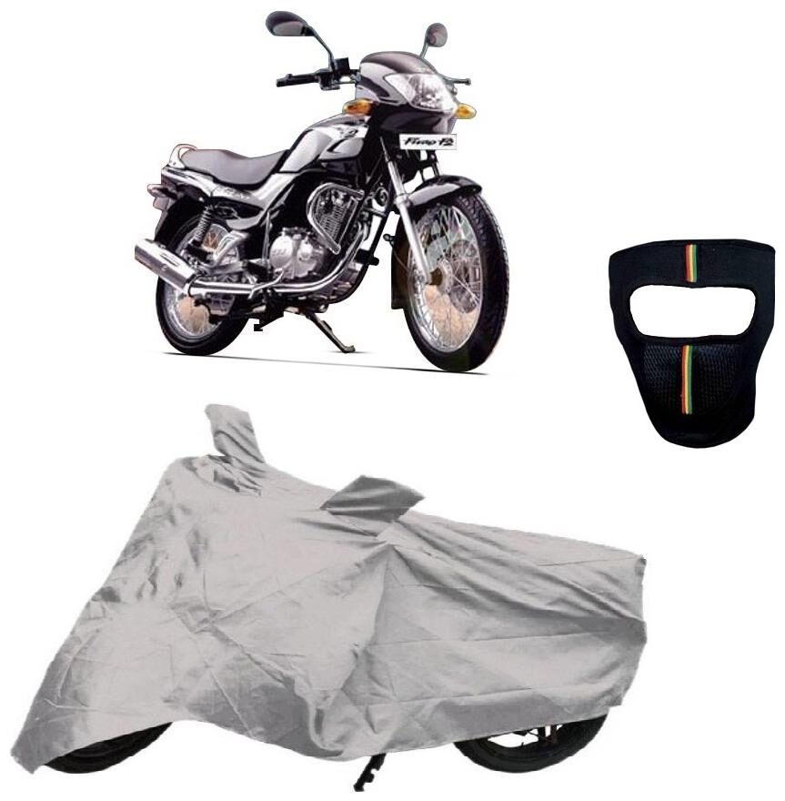 

De-Autocare Premium Quality Silver Matty Bike Body Cover for TVS Fiero F2 With Free Anti Dust Pollution Protective Big Full Face Mask For Men and Silver