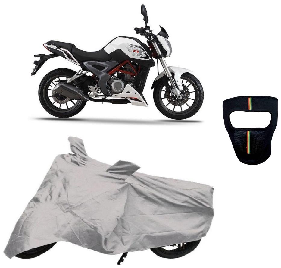 

De-Autocare Premium Quality Silver Matty Bike Body Cover for DSK Benelli TNT 25 With Free Anti Dust Pollution Protective Big Full Face Mask For Men Women