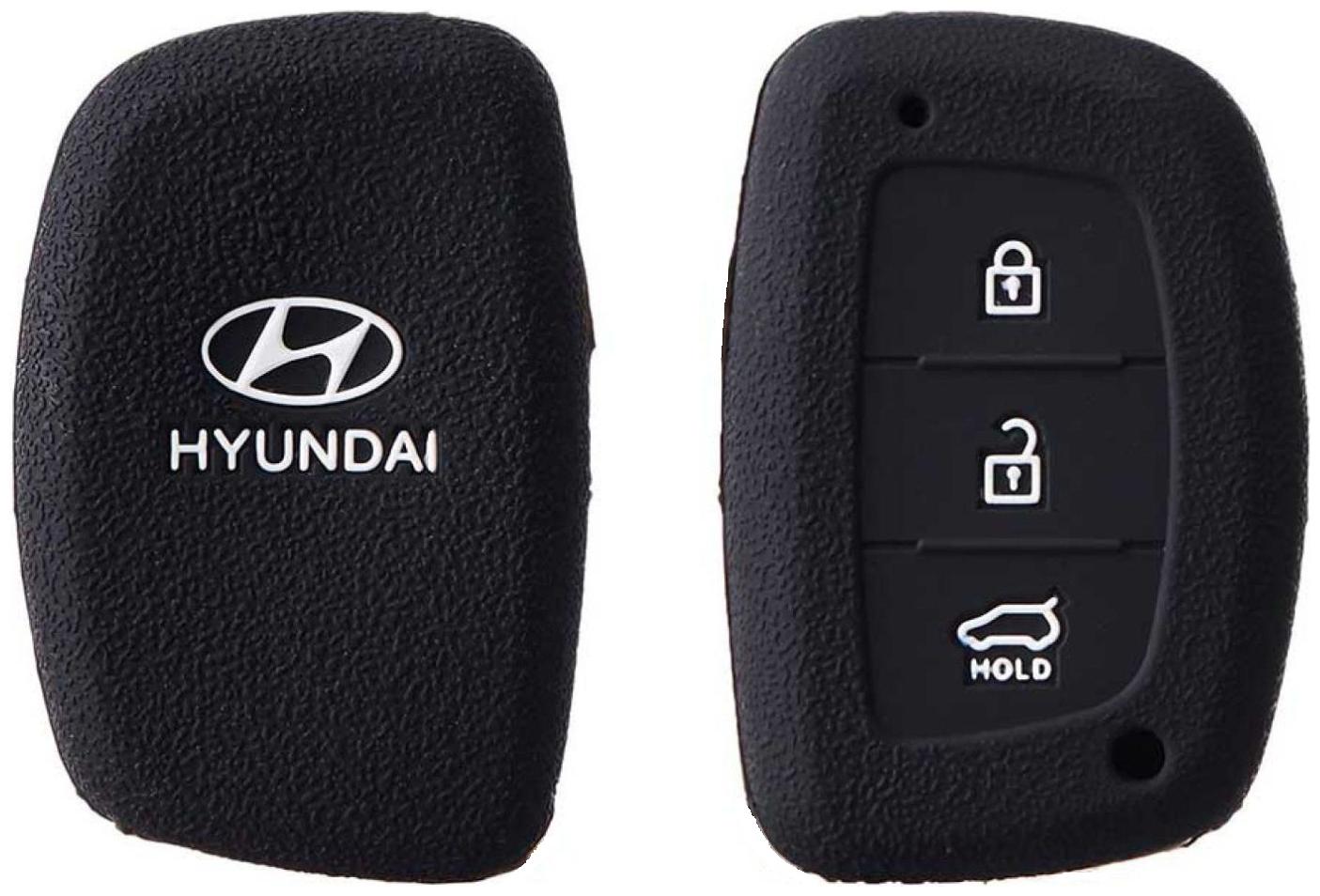 

De-Autocare (Set Of 1 pc) Silicone Rubber Unbreakable And Durable Hyundai 3 Push Start Buttons (Black Color) Car Remote Flip Smart Key Cover Key Guard Key Shell Fit For Hyundai i20 Active
