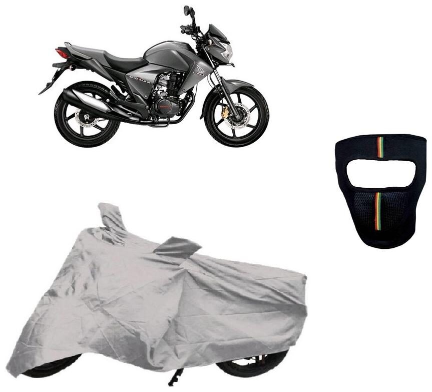 

De-Autocare Premium Quality Silver Matty Bike Body Cover for Honda Dazzler With Free Anti Dust Pollution Protective Big Full Face Mask For Men and Silver