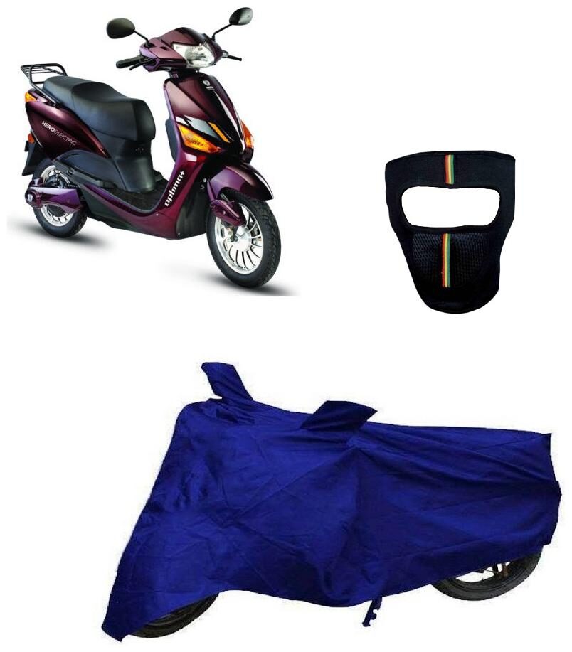 

De-Autocare Premium Quality Royal Blue Matty Scooty Body Cover for Hero Electric Optima Plus With Free Anti Dust Pollution Protective Big Full Face Mask For Men Women