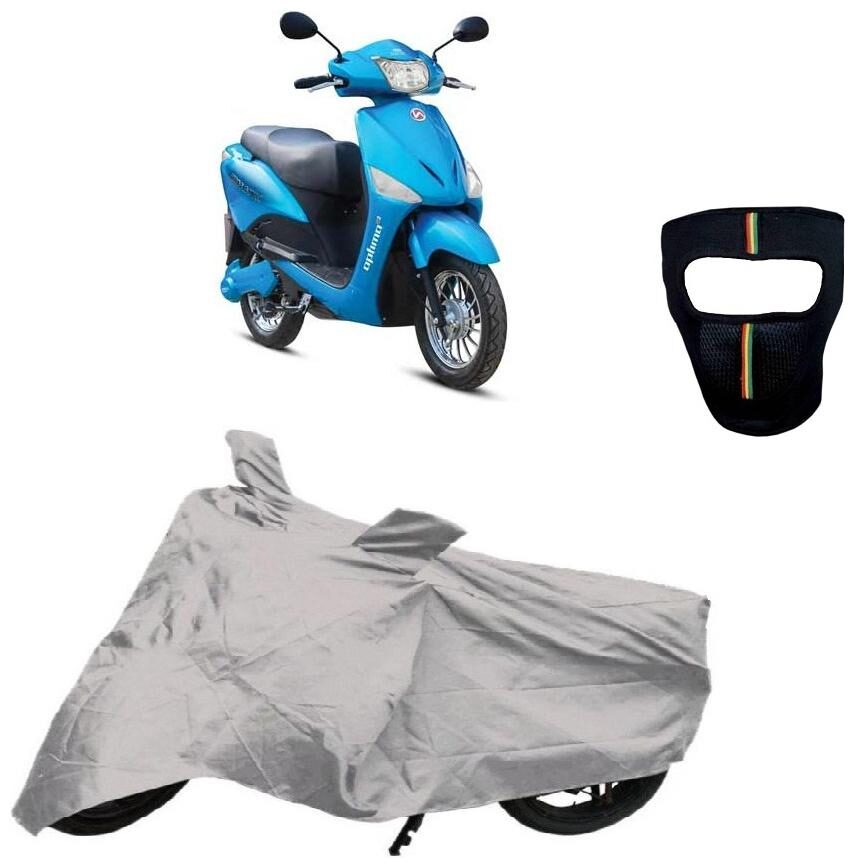 

De-Autocare Premium Quality Silver Matty Scooty Body Cover for Hero Electric Optima With Free Anti Dust Pollution Protective Big Full Face Mask For Men Women