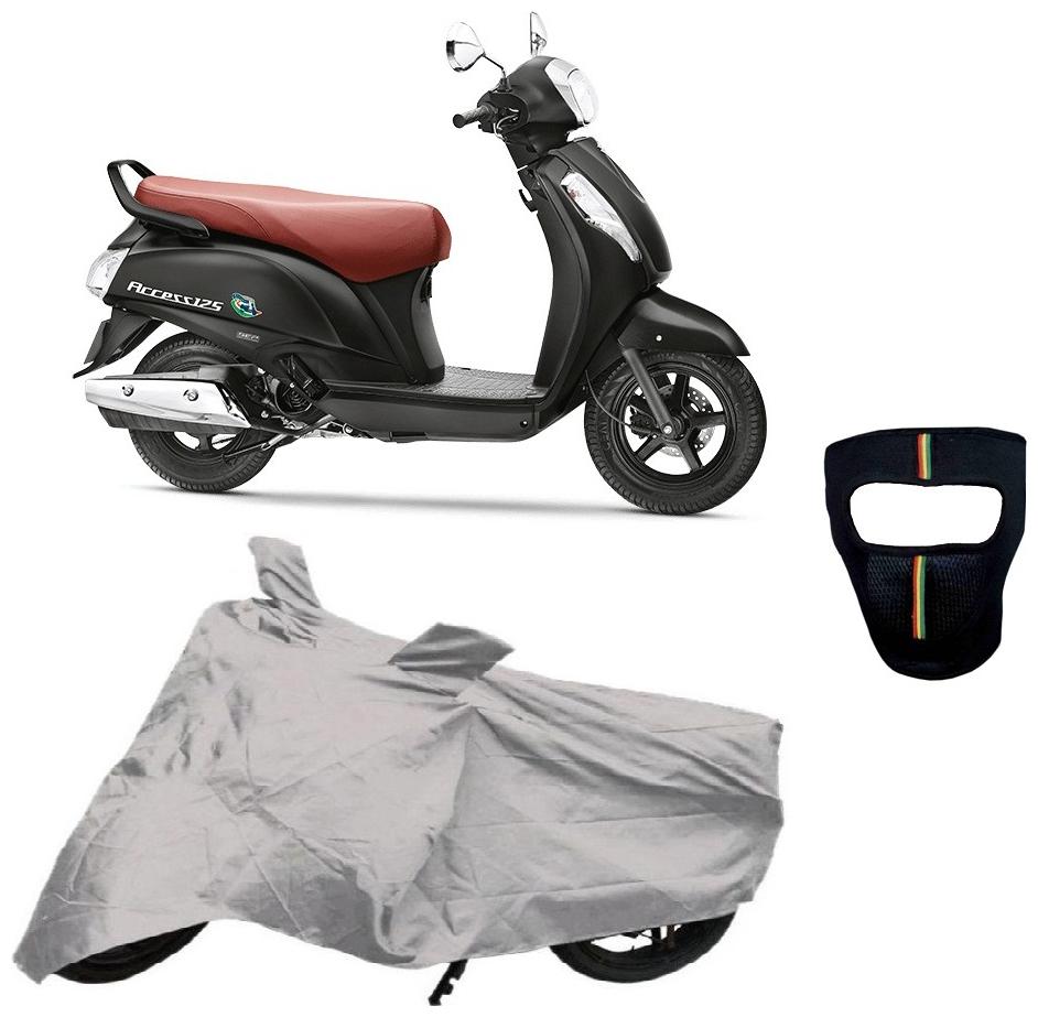 

De-Autocare Premium Quality Silver Matty Scooty Body Cover for Suzuki Access 125 New With Free Anti Dust Pollution Protective Big Full Face Mask For Men Women