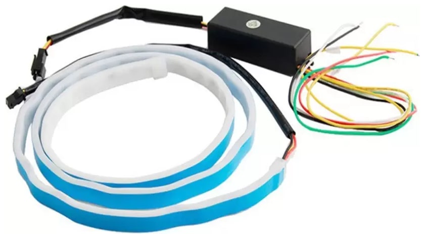 

De-Autocare Red Orange Ice Blue DRL Brake With Side Turn Signal Parking Indication Dicky Trunk Boot Strip Light For Car Fancy Lights (Blue Orange Red)