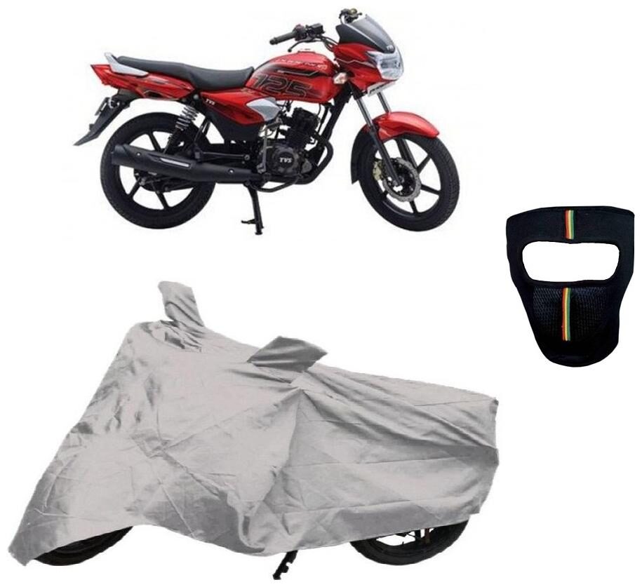 

De-Autocare Premium Quality Silver Matty Bike Body Cover for TVS Phoenix 125 With Free Anti Dust Pollution Protective Big Full Face Mask For Men and Silver