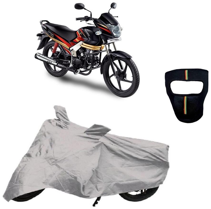 

De-Autocare Premium Quality Silver Matty Bike Body Cover for Mahindra Centuro With Free Anti Dust Pollution Protective Big Full Face Mask For Men and Silver