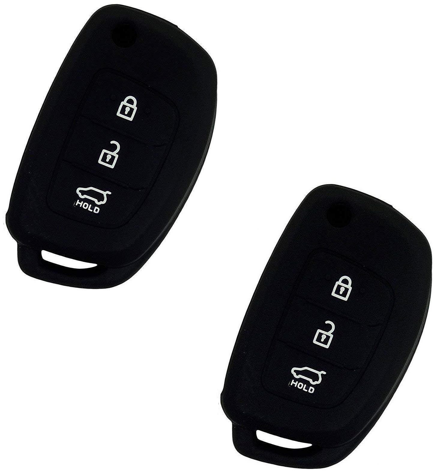 

De-Autocare (Set Of 2 pc) Silicone Rubber Unbreakable And Durable Hyundai 3 Push Start Buttons (Black Color) Car Remote Flip Smart Key Cover Key Guard Key Shell Fit For Hyundai Fluidic Verna