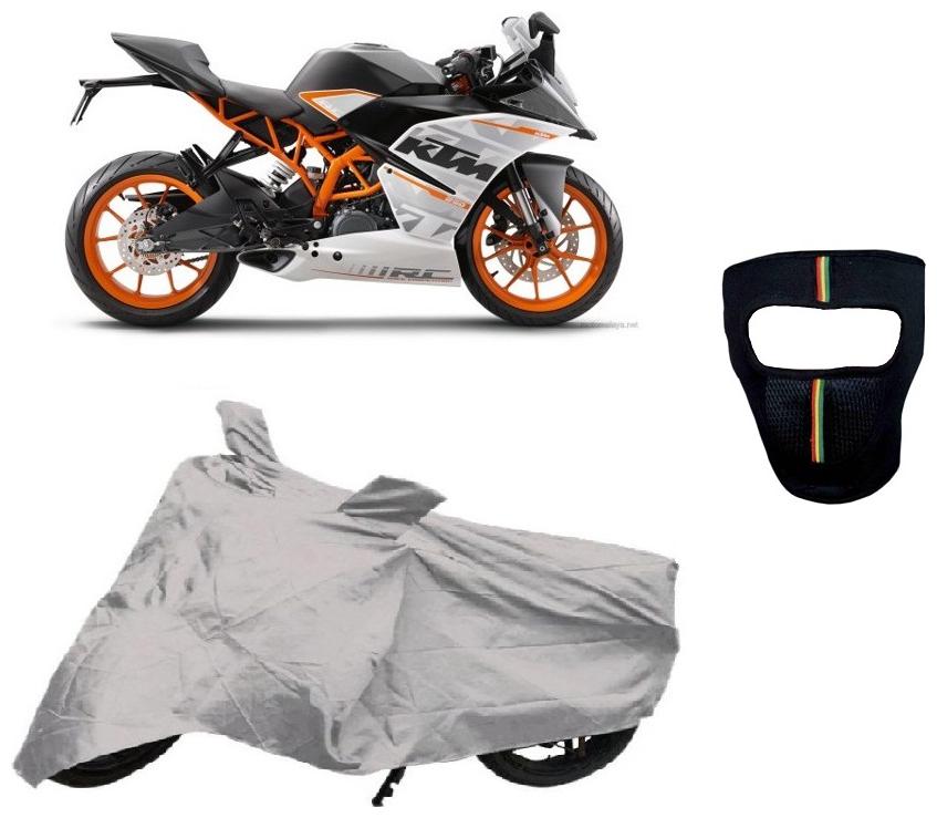 

De-Autocare Premium Quality Silver Matty Bike Body Cover for KTM RC 390 With Free Anti Dust Pollution Protective Big Full Face Mask For Men and Silver