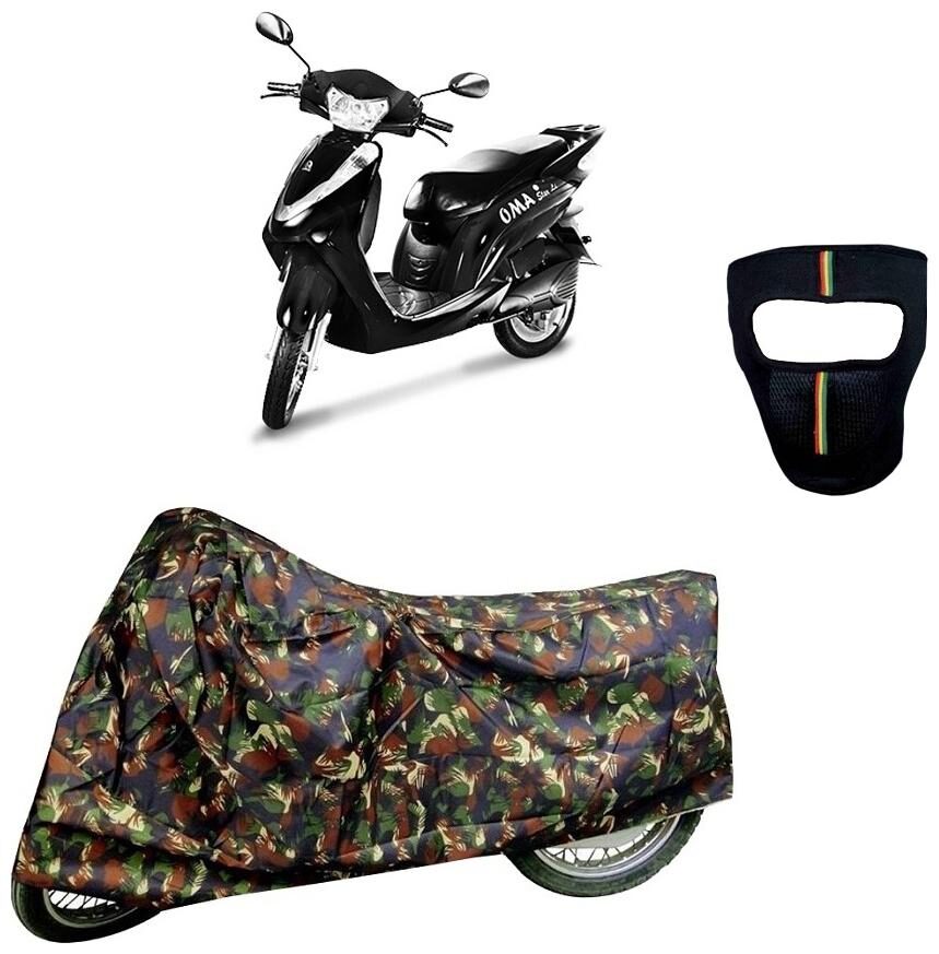 

De-Autocare Premium Quality Junglee Matty Scooty Body Cover for Lohia Oma Star With Free Anti Dust Pollution Protective Big Full Face Mask For Men Women