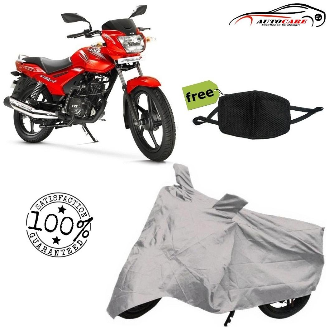 

De-Autocare Premium Quality Silver Matty Bike Body Cover For TVS Star City Plus With Free Anti Dust Pollution Protective Face Mask Nose Mouth Respirator For Boys Girls