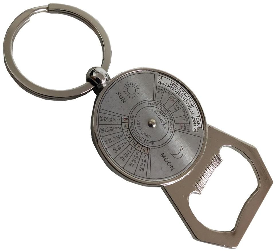 

De-Ultimate Premium Synthetic Metal Base Unisex 50 Years Calendar With Bottle Opener Metallic Toy Key Ring Keychain For Bikes Scooty And Cars (Silver)