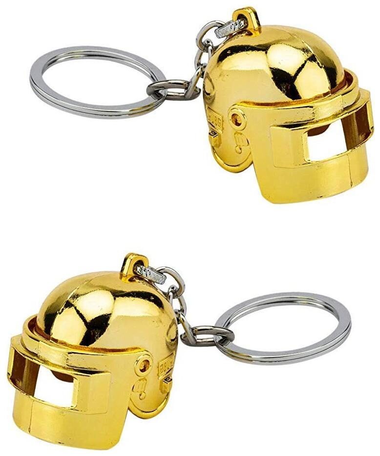 

De-Ultimate (Set Of 2) PUBG Players Unknown Battle Grounds Premium Metal Synthetic PUBG Theme Level 3 Helmet Toy Gaming Head Cap Cosplay Props Armor Model Key Ring Keychain (Golden)